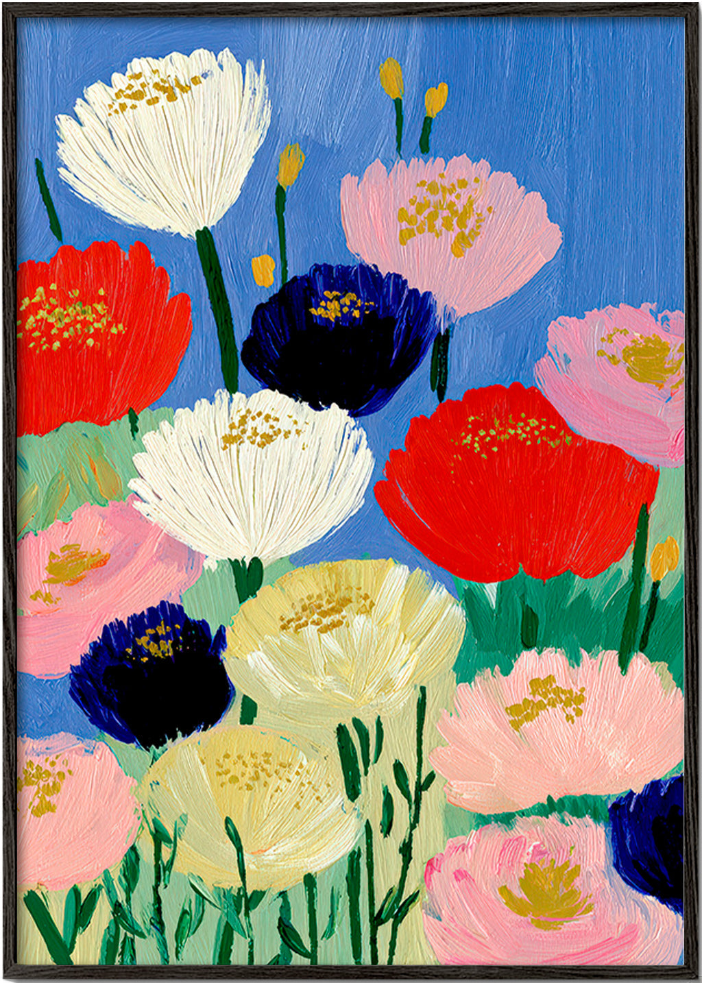 Stampa botanica con fiori a pennellate