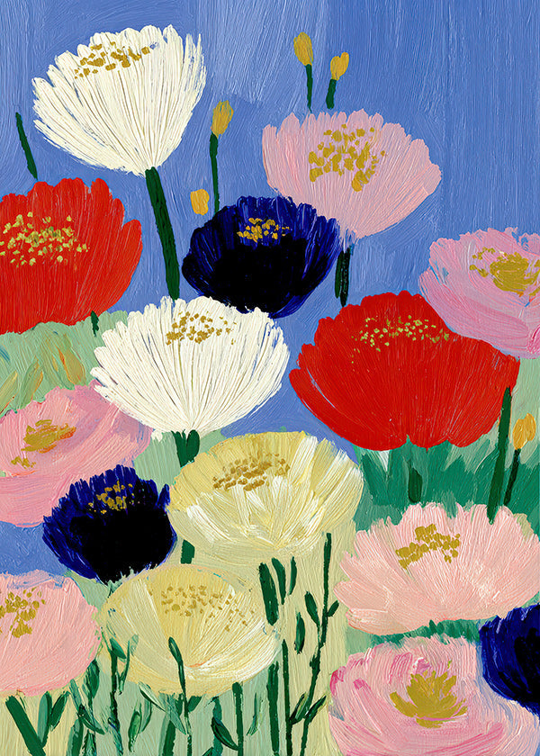 Stampa botanica con fiori a pennellate