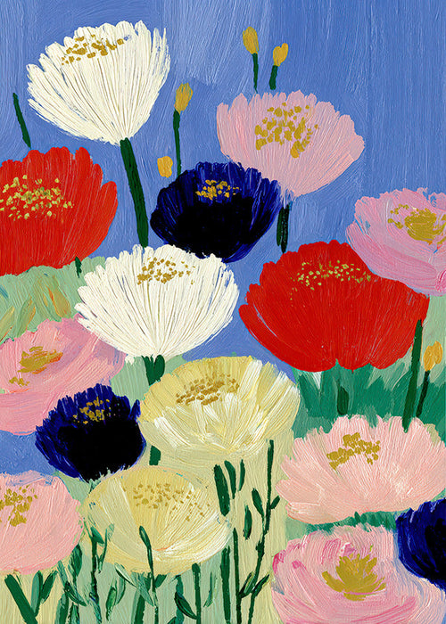 Stampa botanica con fiori a pennellate