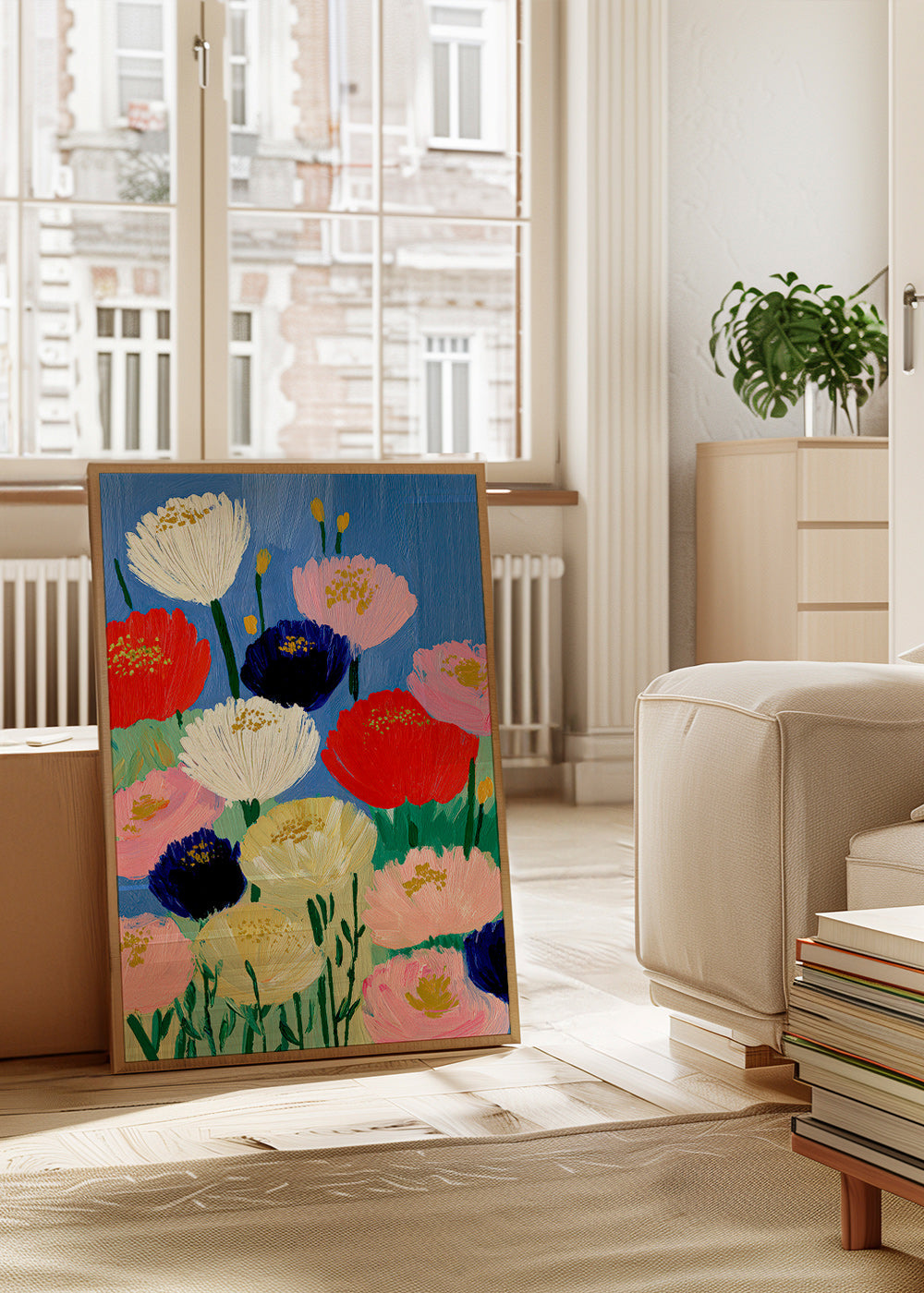 Stampa botanica con fiori a pennellate