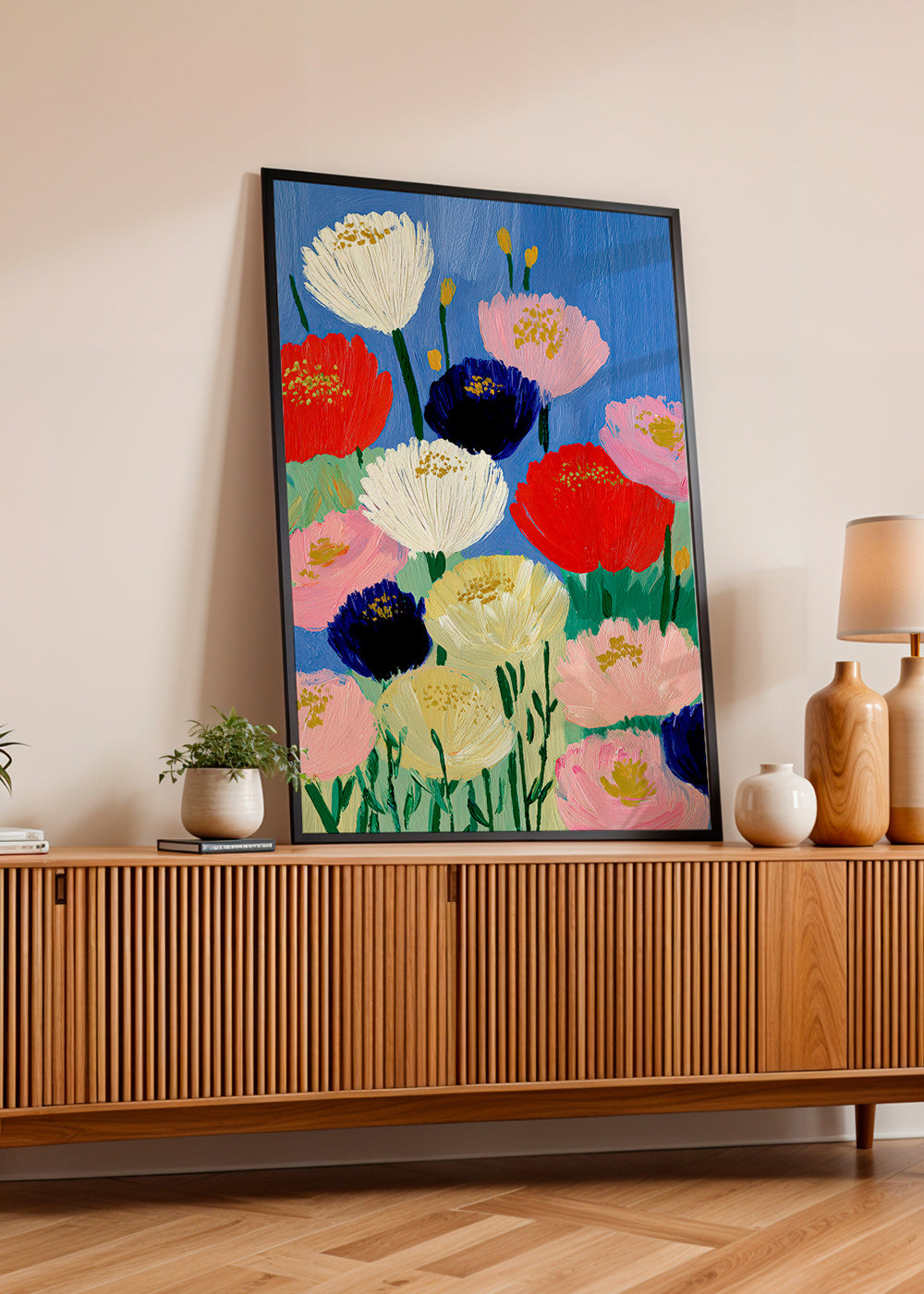 Stampa botanica con fiori a pennellate