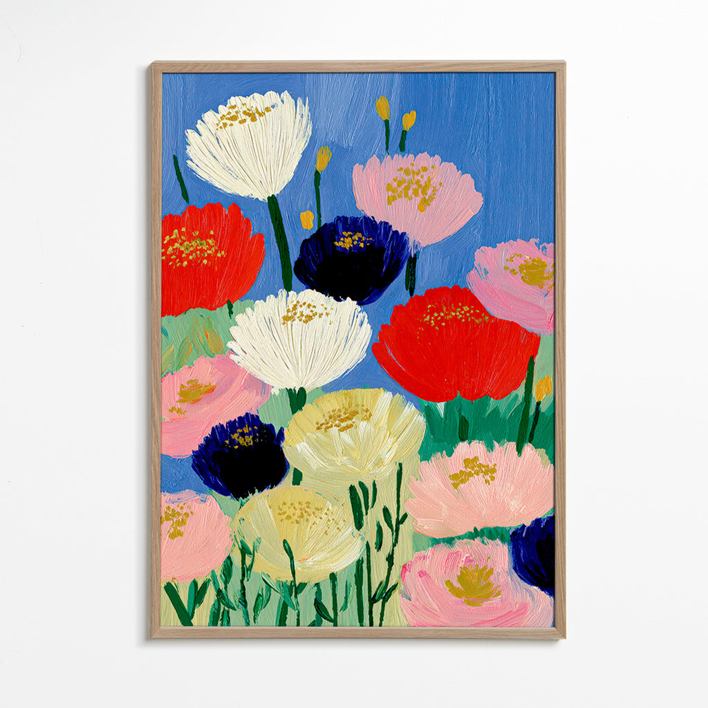 Stampa botanica con fiori a pennellate
