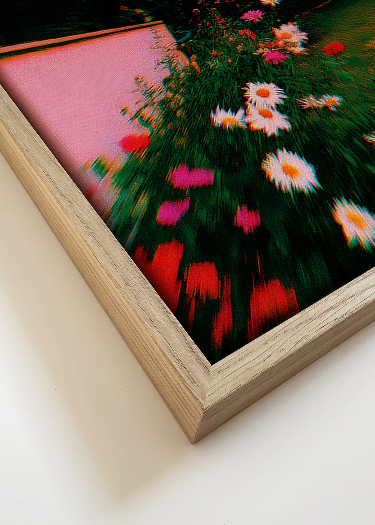 Stampa botanica con giardino sfocato e margherite