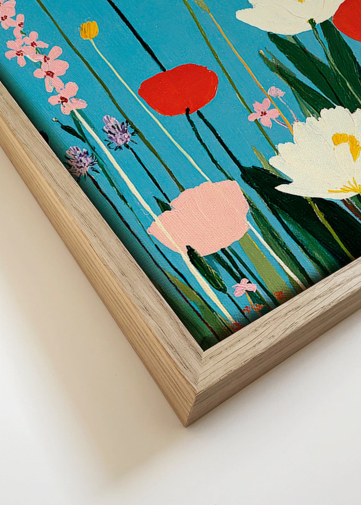 Stampa botanica fiori selvatici su blu