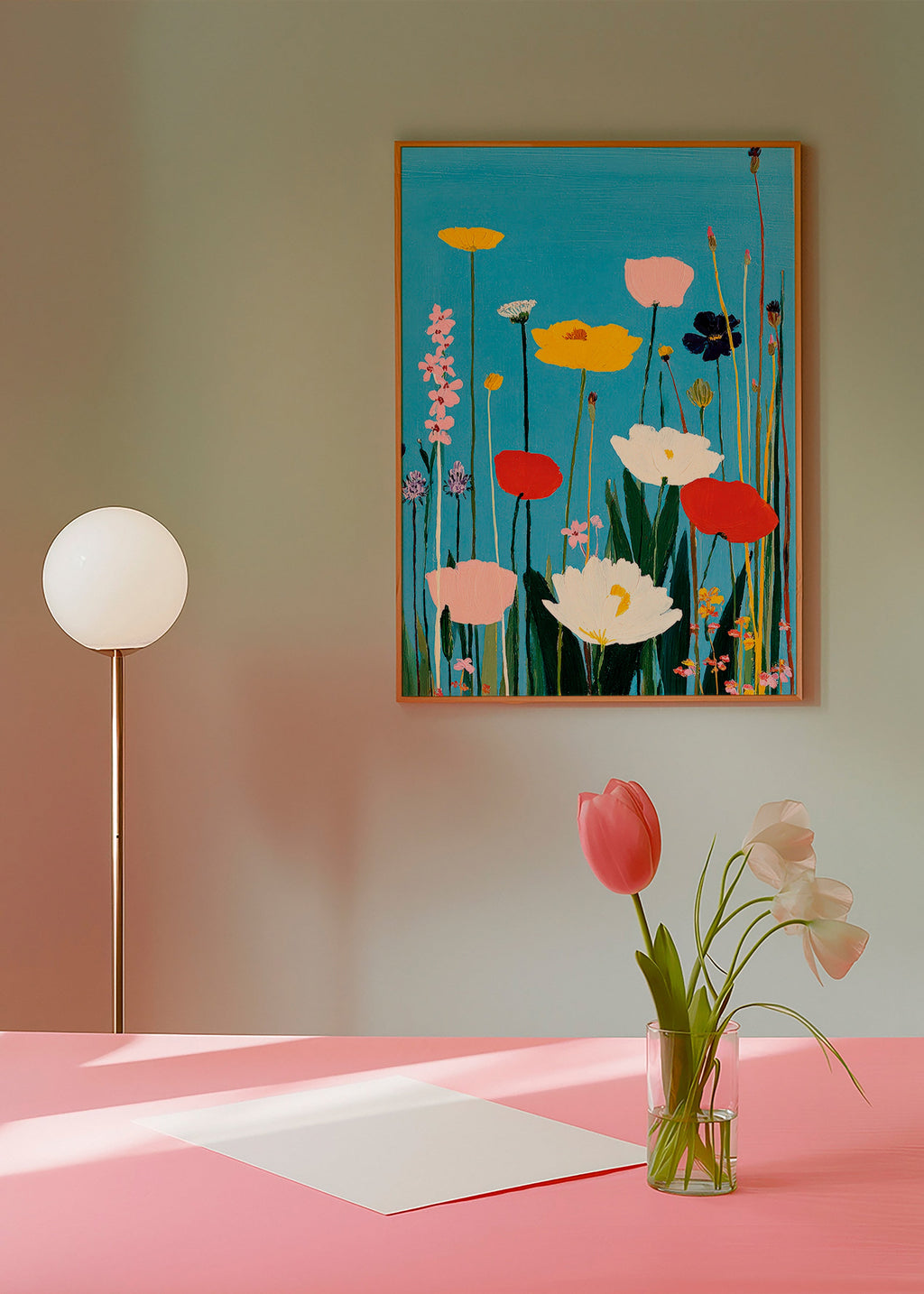 Stampa botanica fiori selvatici su blu