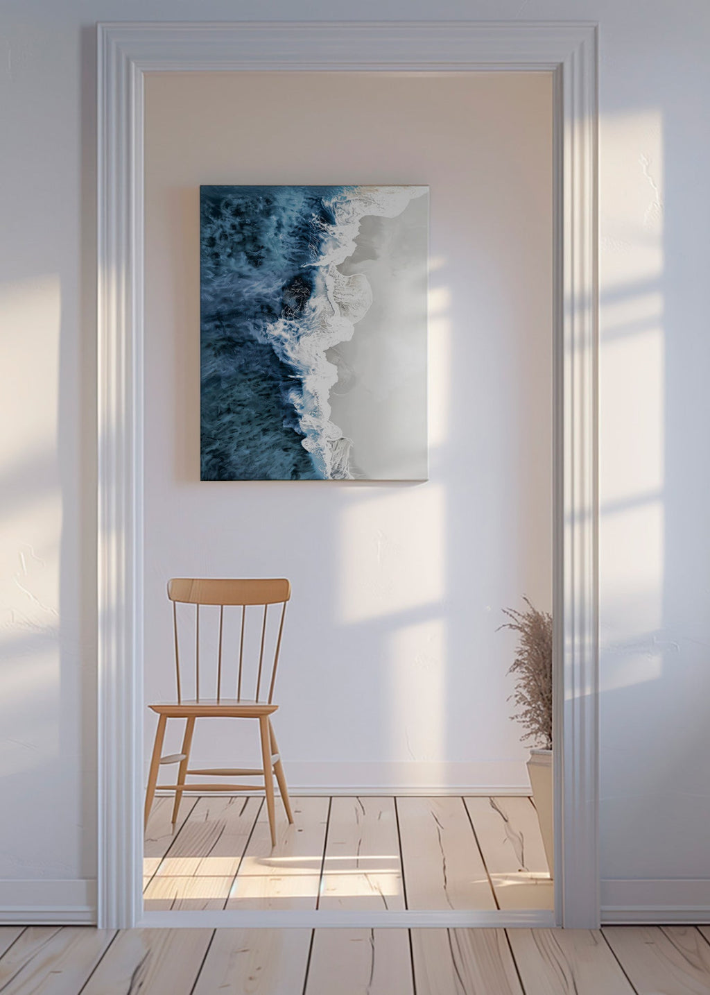 Cuadro de paisaje con onde aeree e schiuma grafica