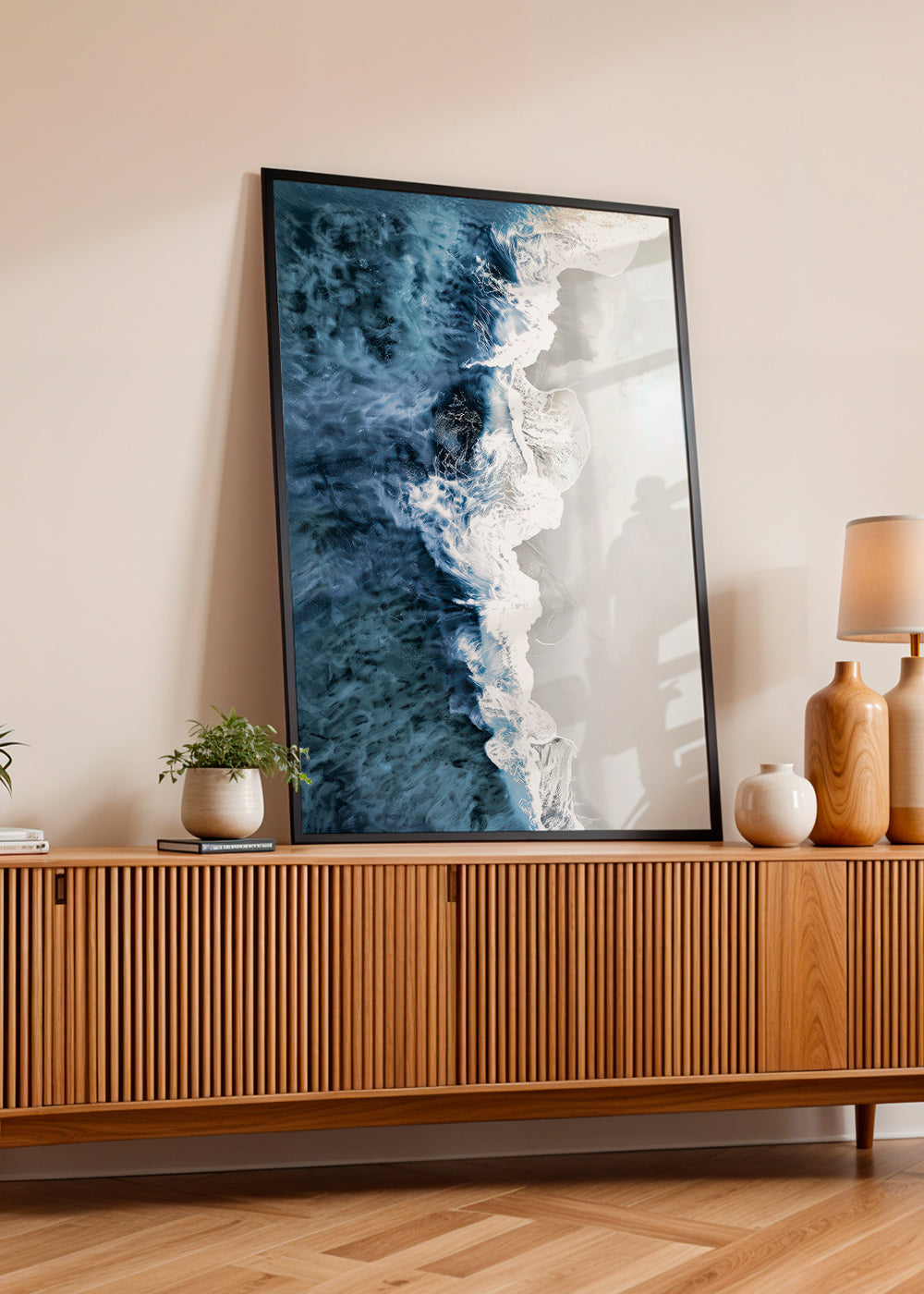 Cuadro de paisaje con onde aeree e schiuma grafica