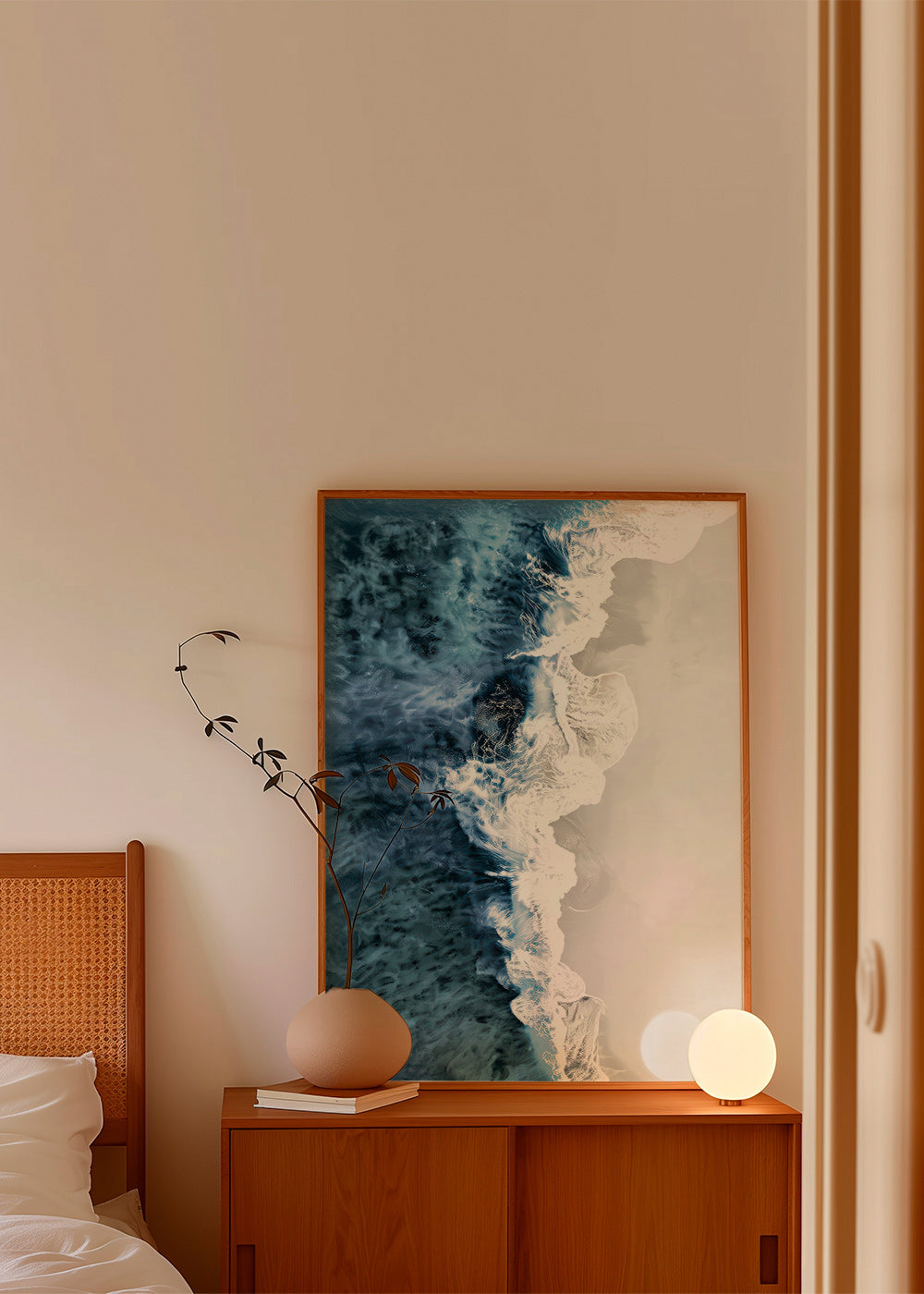 Cuadro de paisaje con onde aeree e schiuma grafica