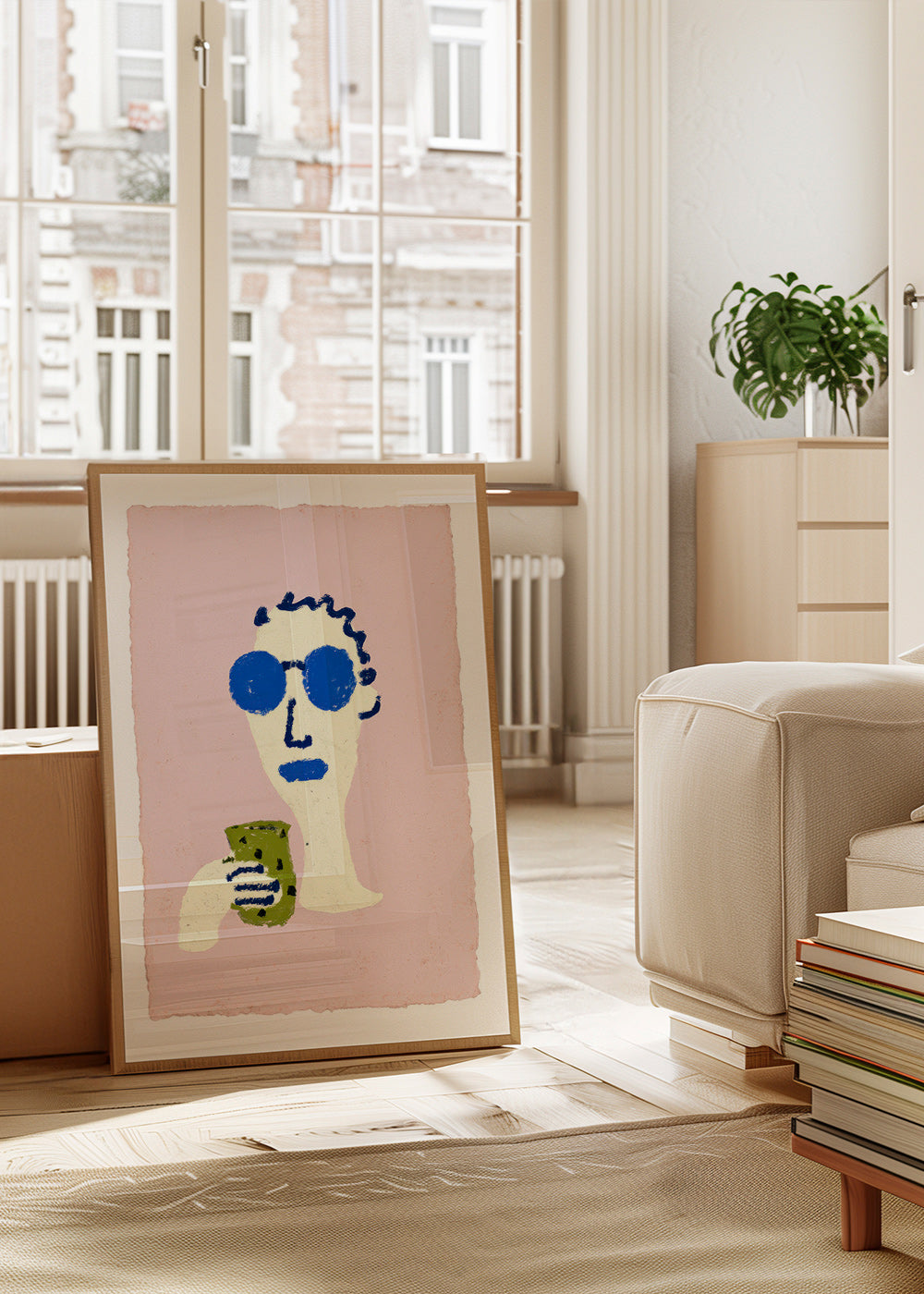 Illustrazione ritratto con occhiali blu