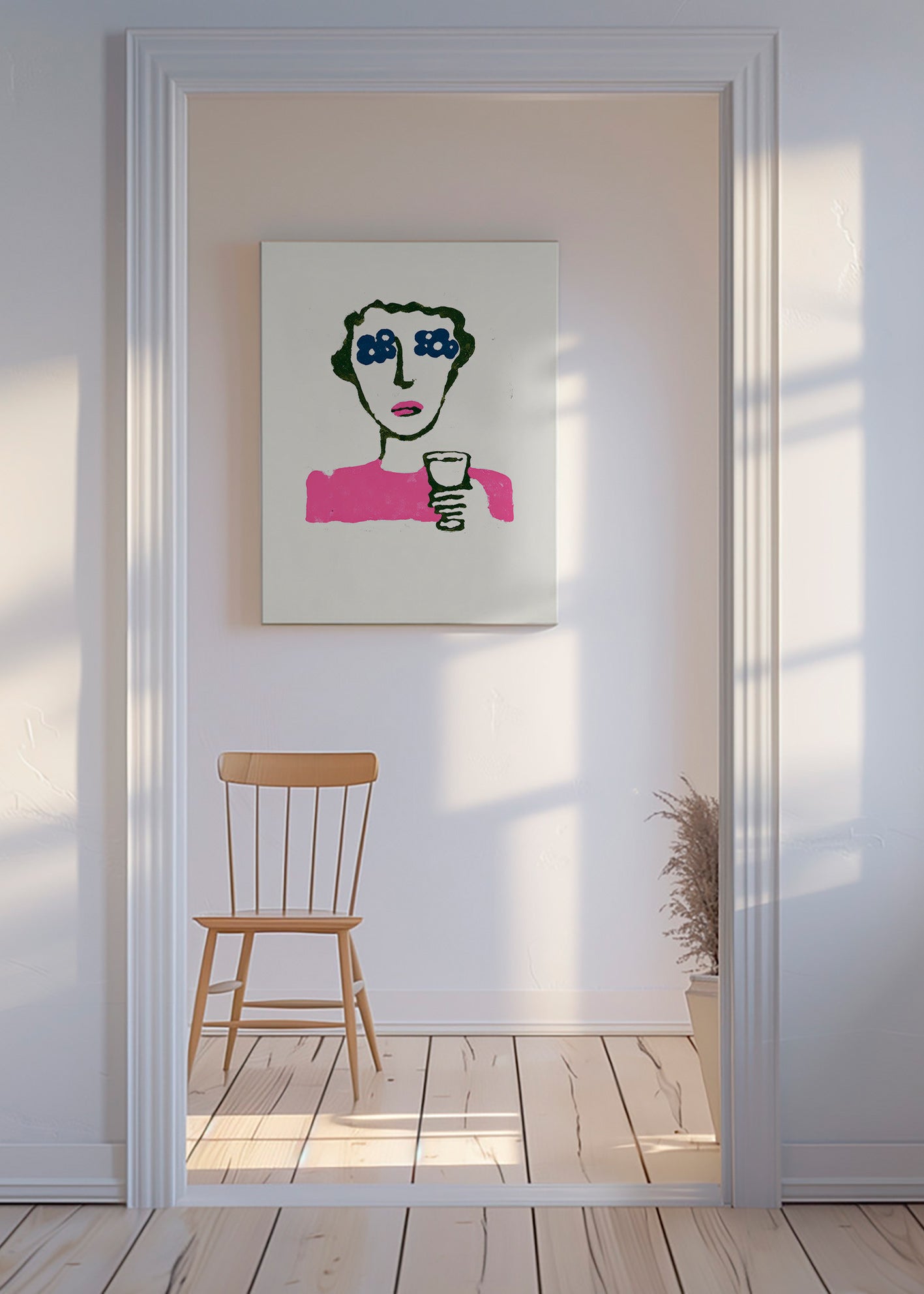 Illustrazione floreale con figura e bicchiere