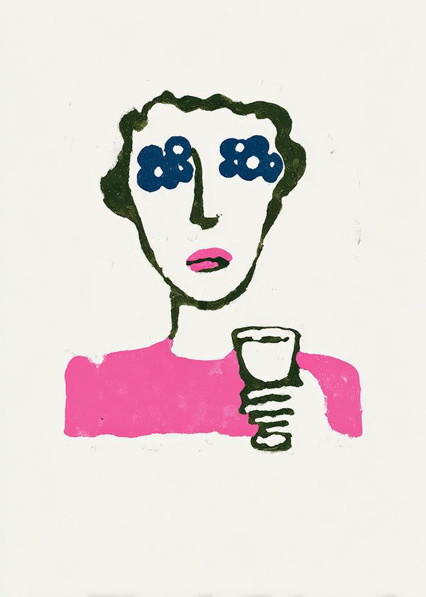 Illustrazione floreale con figura e bicchiere