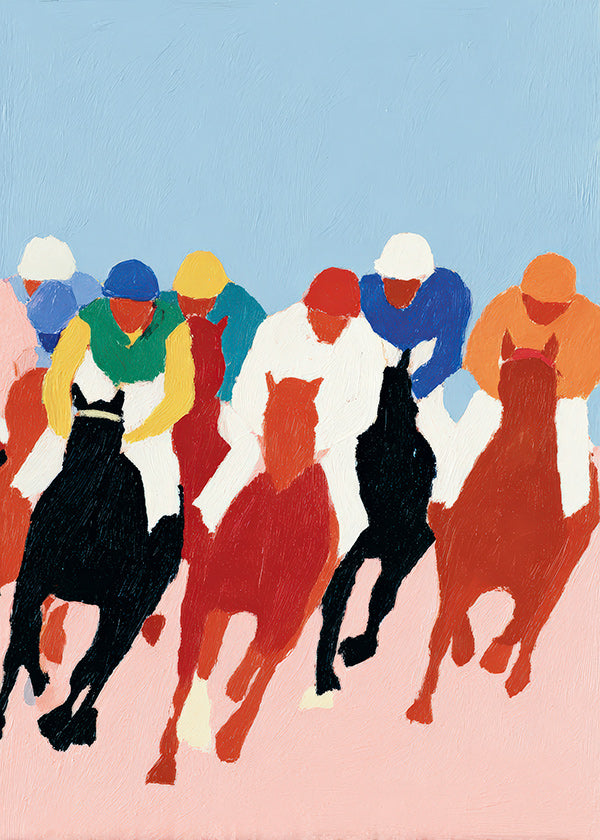 Arte sportiva: corsa di cavalli colorata