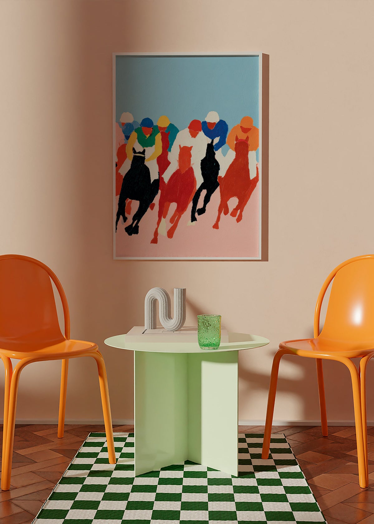 Arte sportiva: corsa di cavalli colorata