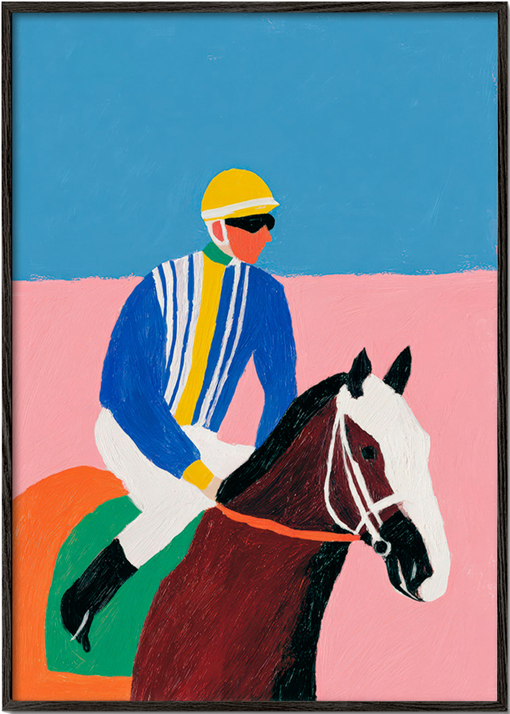 Arte sportiva: jockey e cavallo a colori piatti