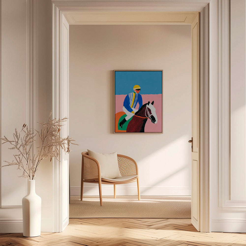 Arte sportiva: jockey e cavallo a colori piatti