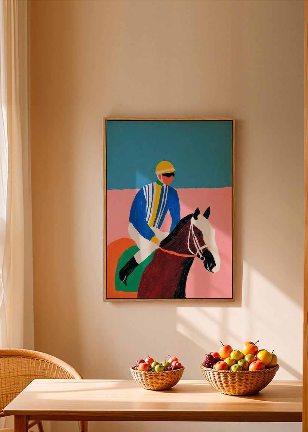 Arte sportiva: jockey e cavallo a colori piatti