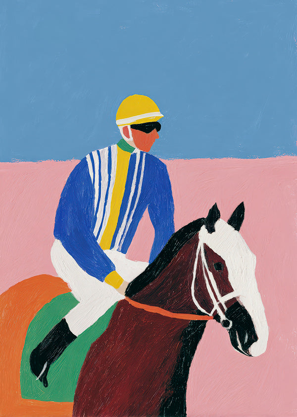 Arte sportiva: jockey e cavallo a colori piatti