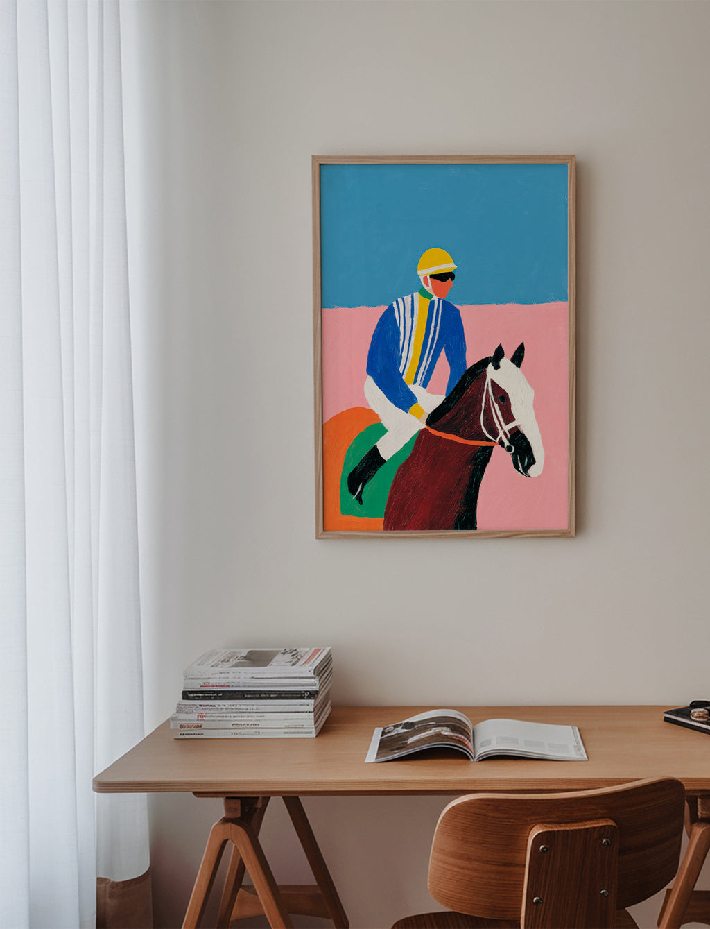 Arte sportiva: jockey e cavallo a colori piatti