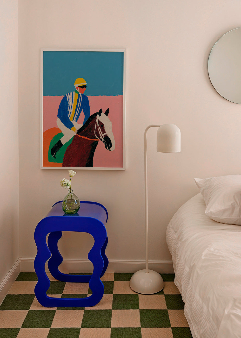 Arte sportiva: jockey e cavallo a colori piatti