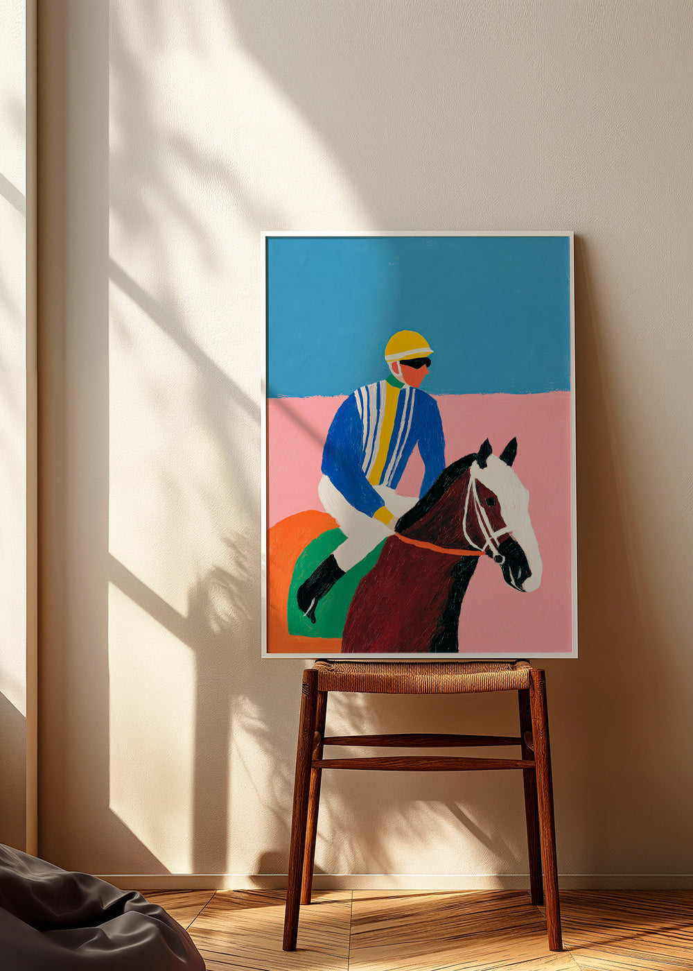 Arte sportiva: jockey e cavallo a colori piatti