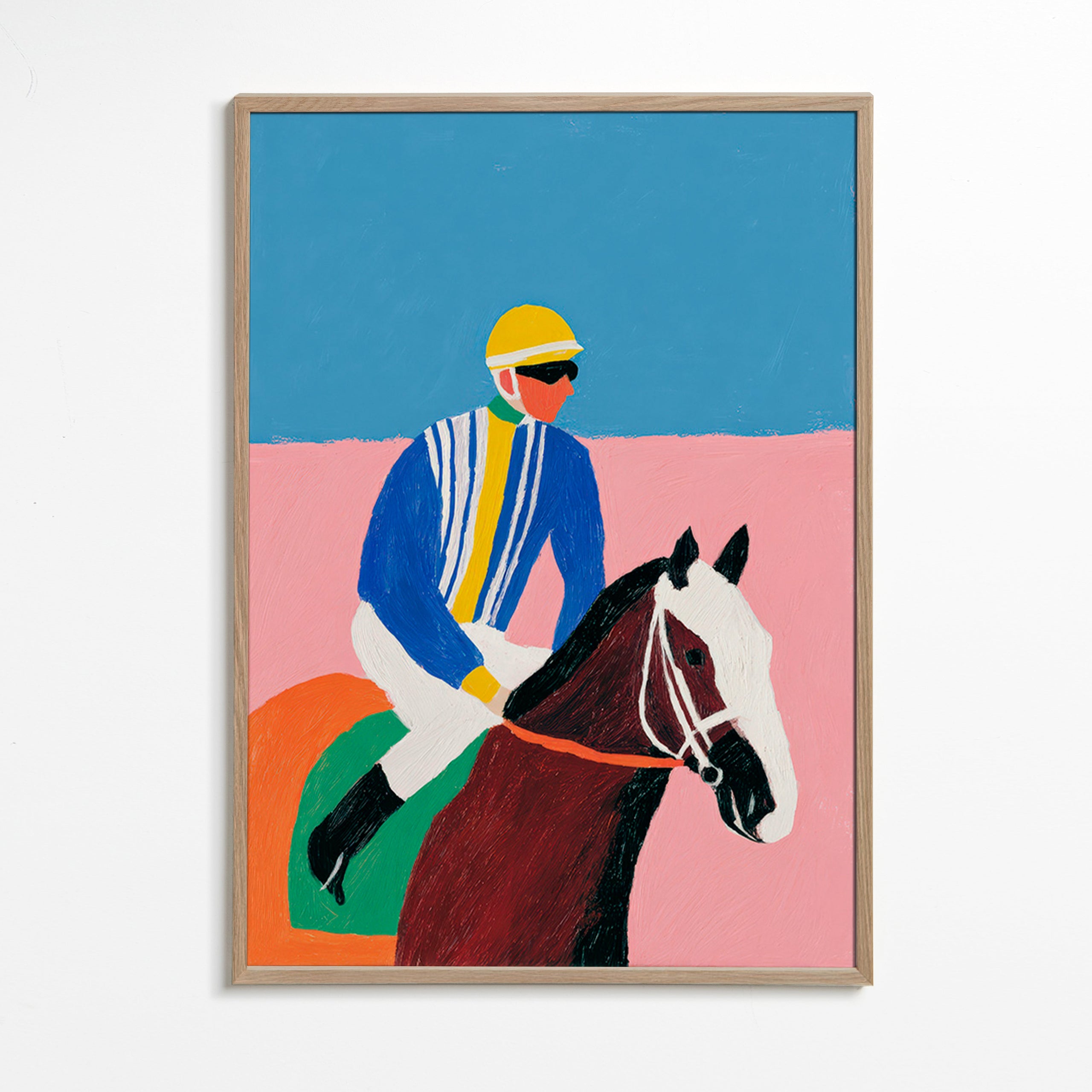 Arte sportiva: jockey e cavallo a colori piatti