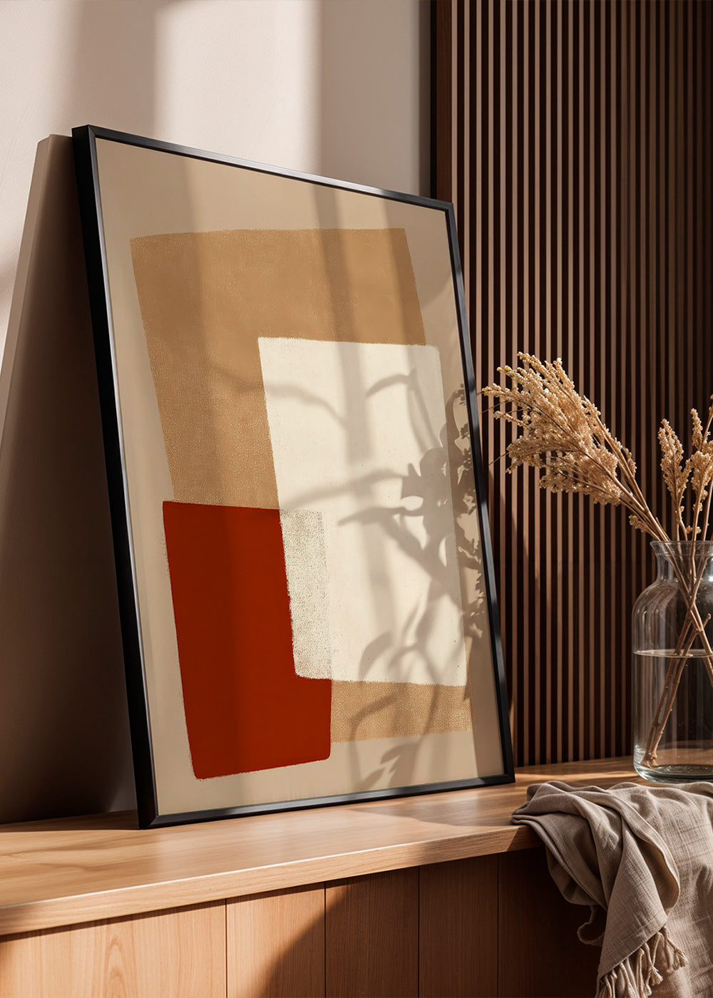 Quadro geometrico con blocchi di toni terra