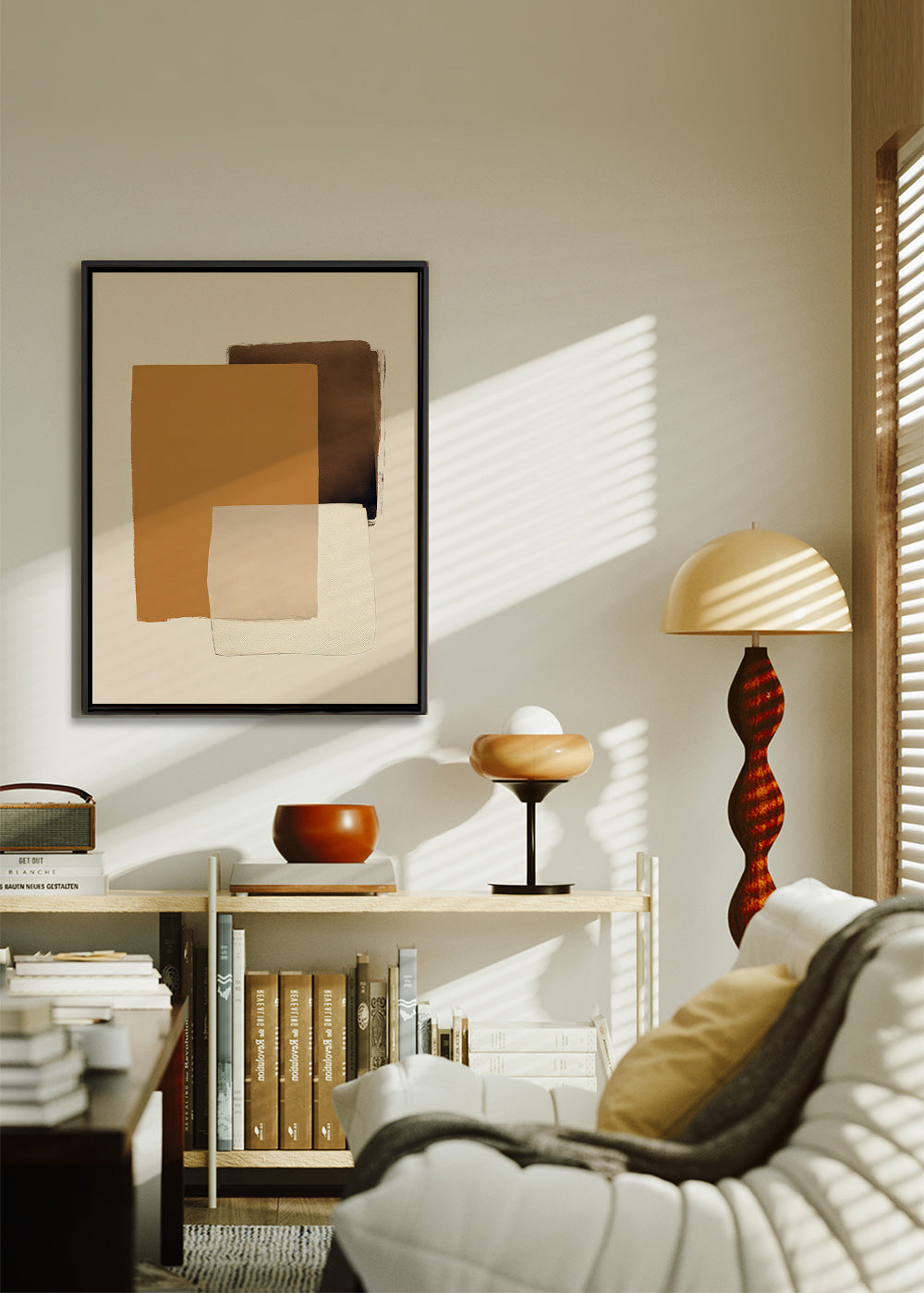 Quadro astratto a strati ocra