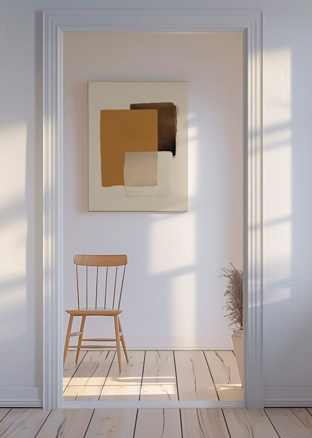 Quadro astratto a strati ocra