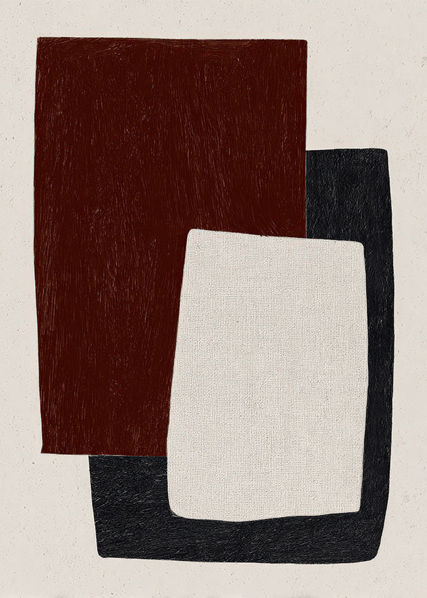 Quadro geometrico con forme bordeaux sovrapposte