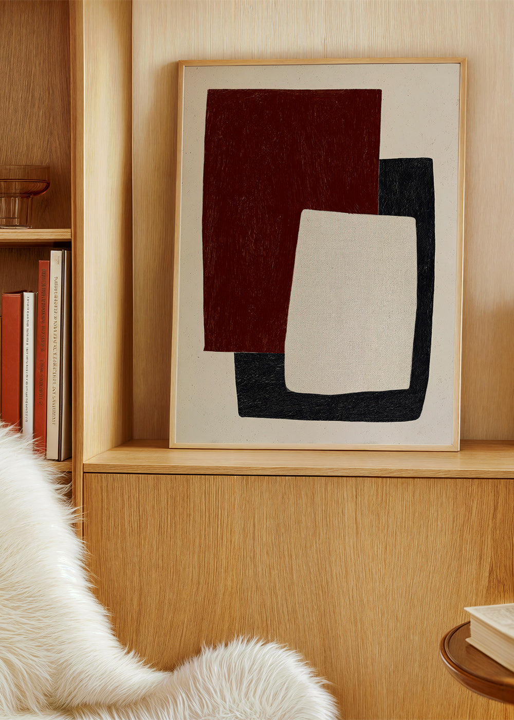 Quadro geometrico con forme bordeaux sovrapposte