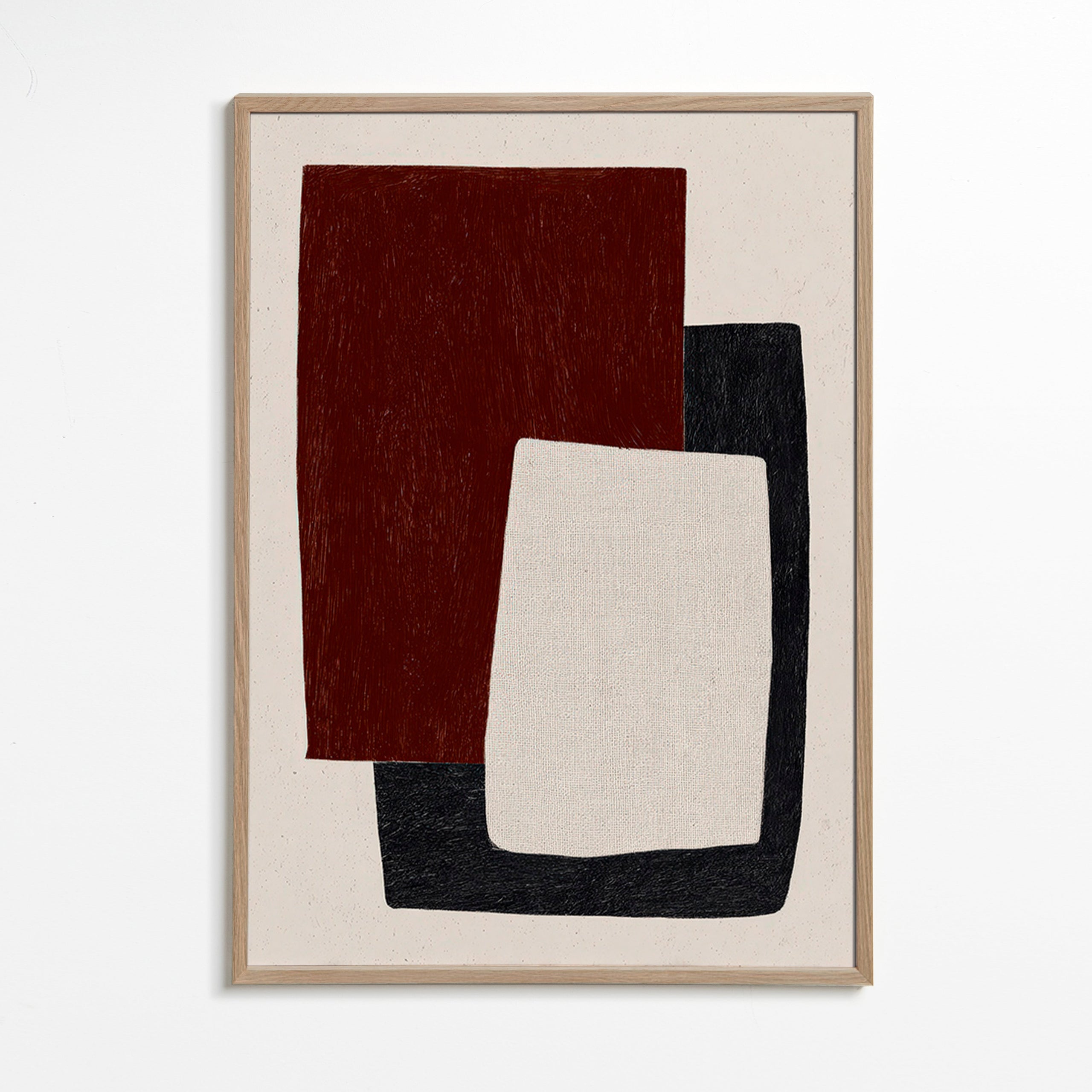 Quadro geometrico con forme bordeaux sovrapposte
