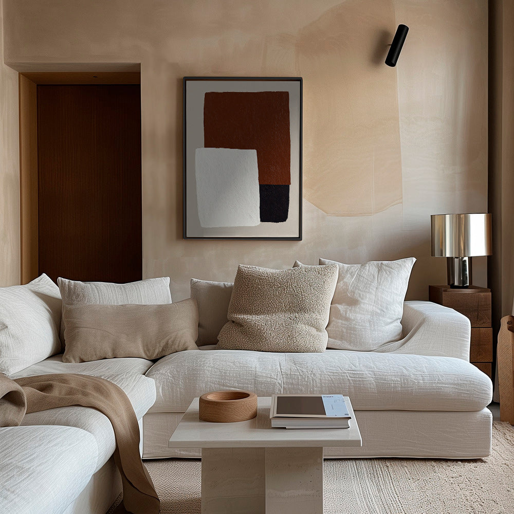 Design minimal con blocchi marrone e bianco