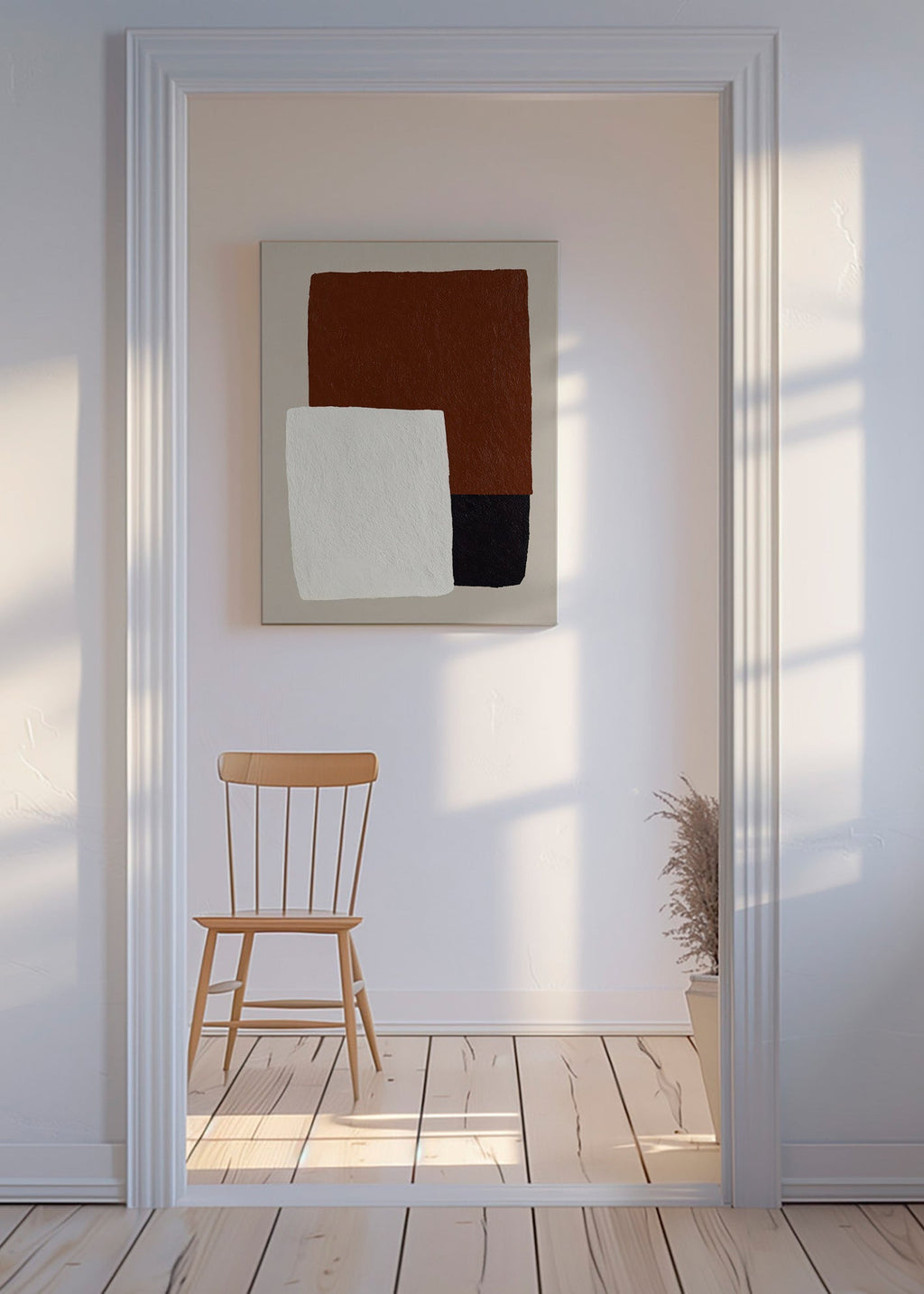 Design minimal con blocchi marrone e bianco