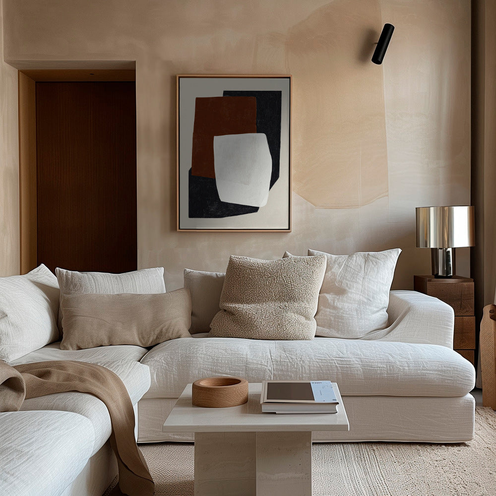 Quadro geometrico con blocchi in toni terra