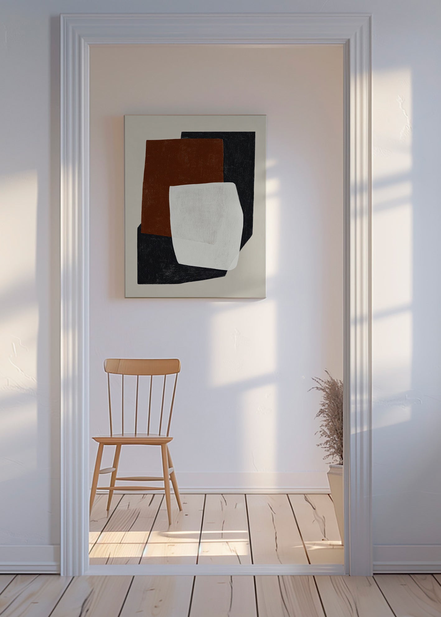 Quadro geometrico con blocchi in toni terra
