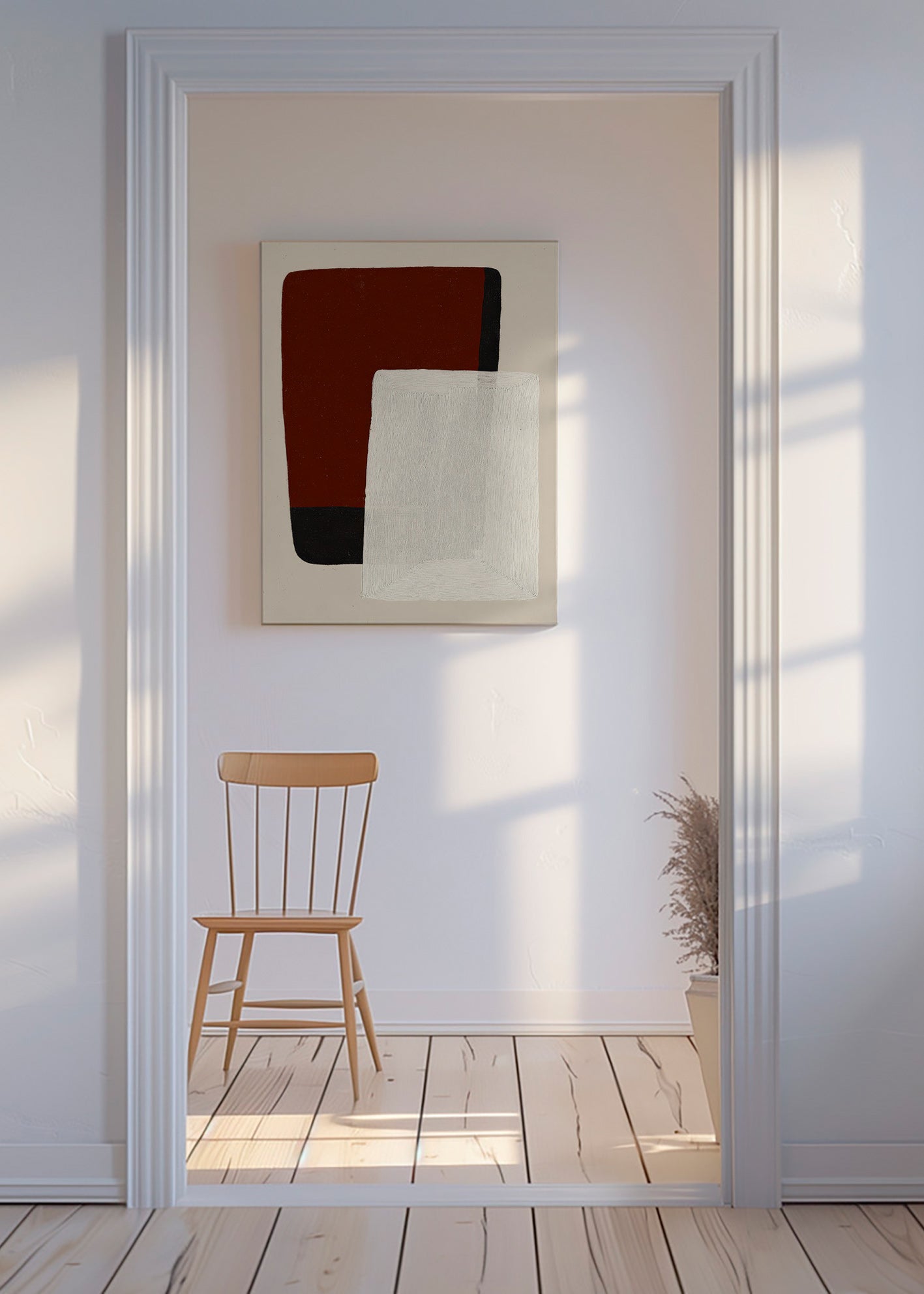 Quadro astratto blocchi terra e bianco
