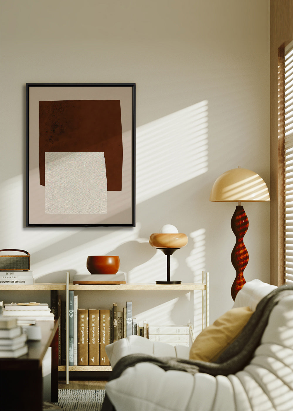 Design minimalista con forme marroni e crema