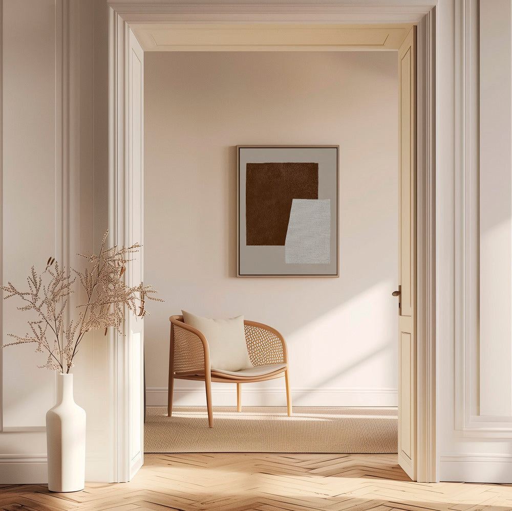 Quadro astratto con texture marrone e crema