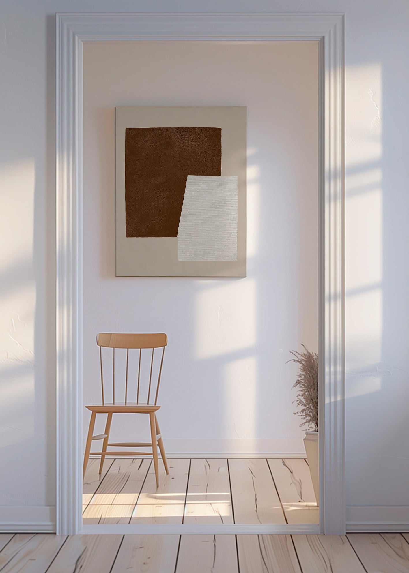 Quadro astratto con texture marrone e crema