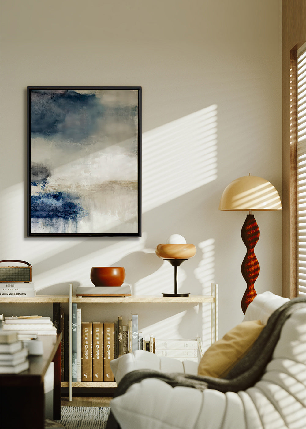 Quadro astratto blu e beige