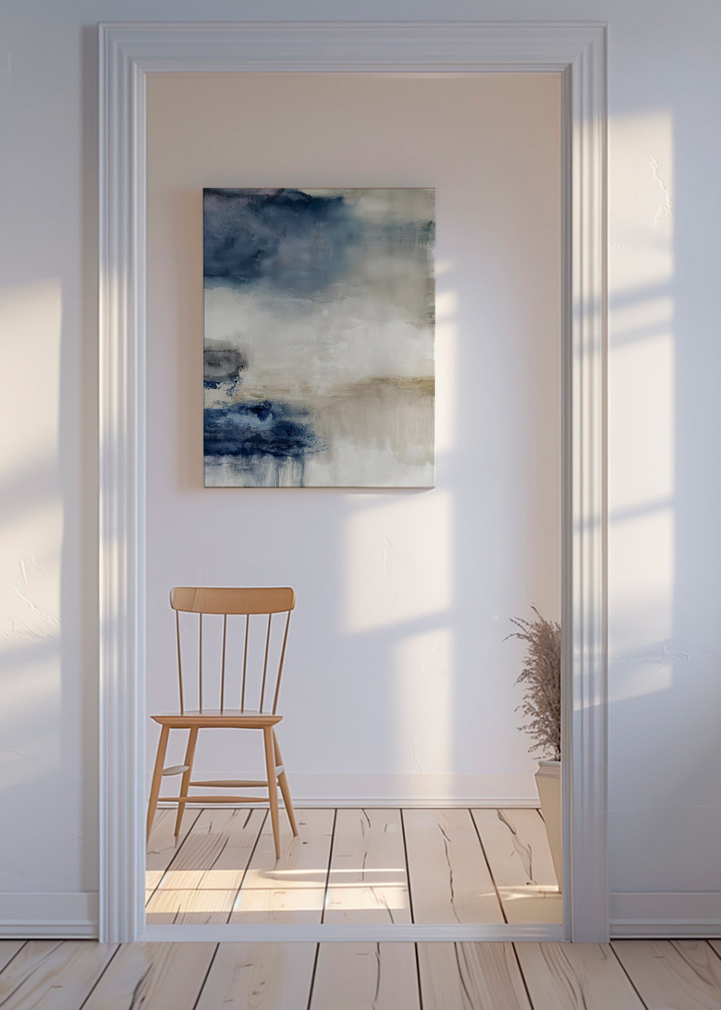 Quadro astratto blu e beige