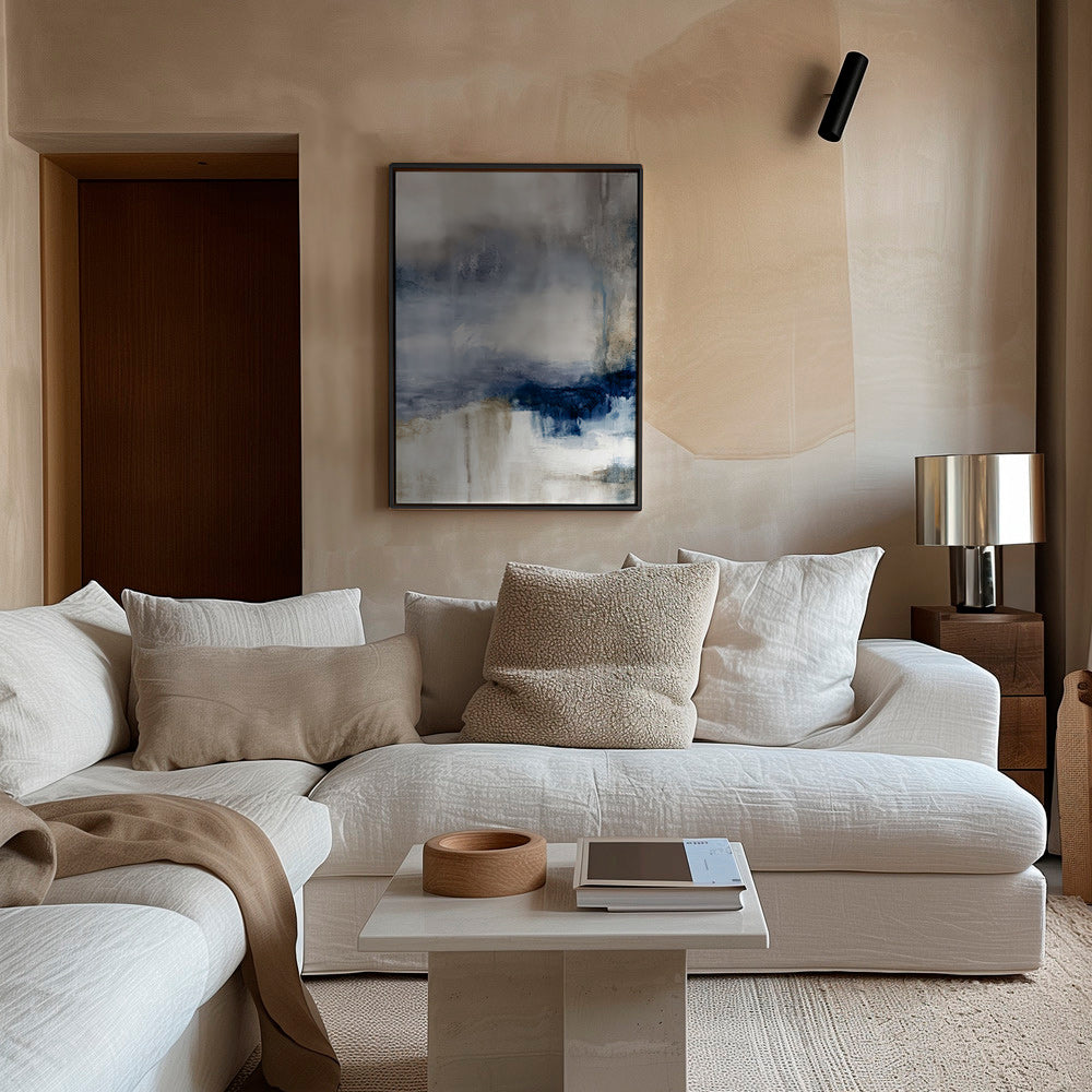 Opera astratta blu e beige con texture soffice