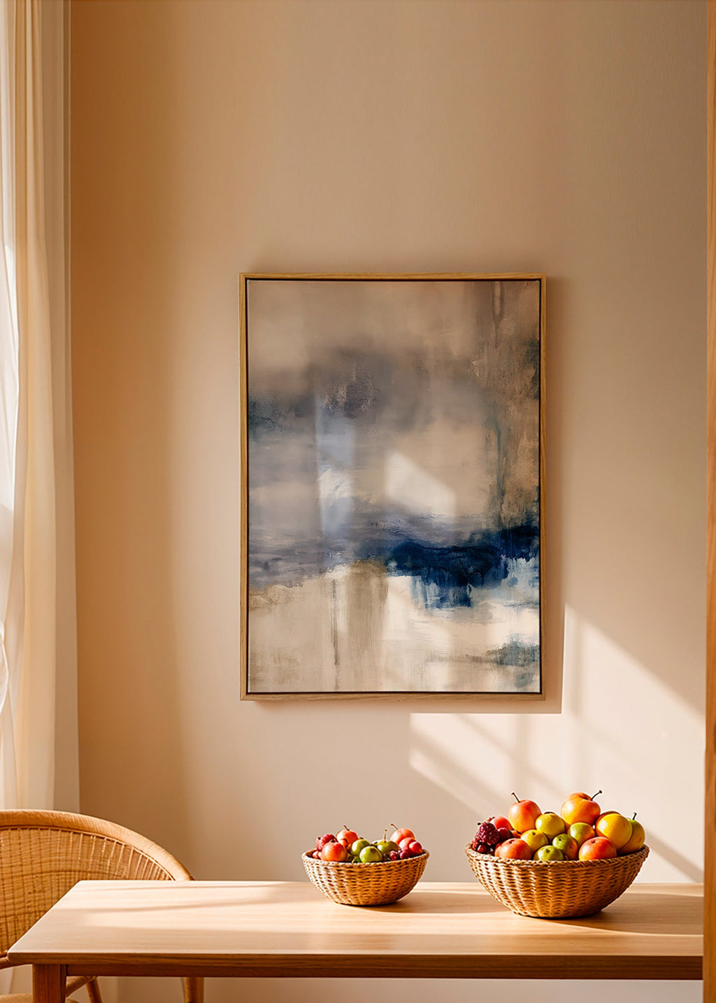 Opera astratta blu e beige con texture soffice