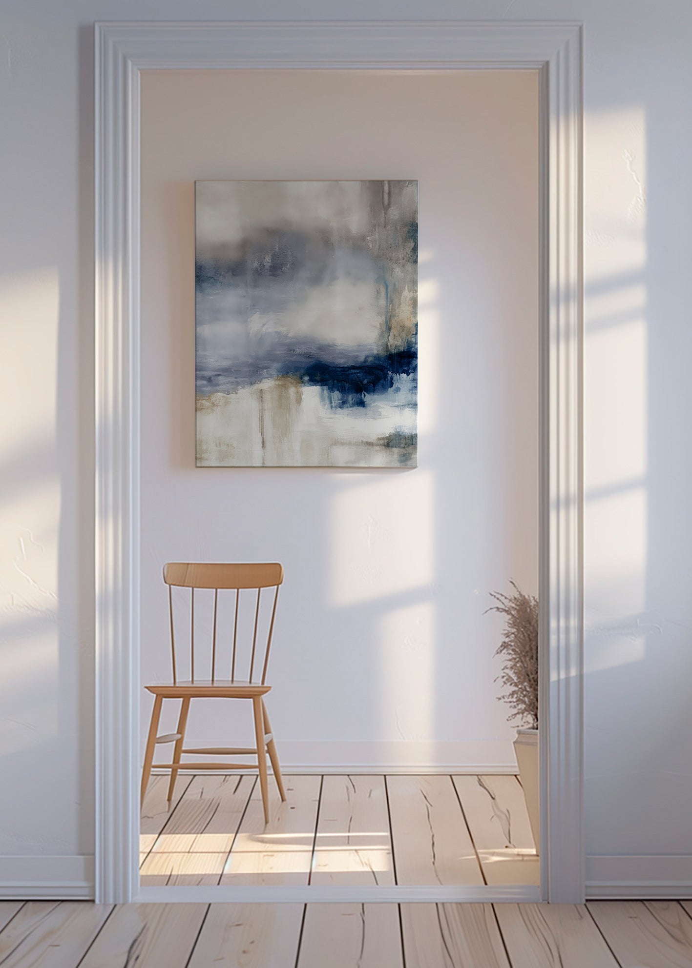 Opera astratta blu e beige con texture soffice