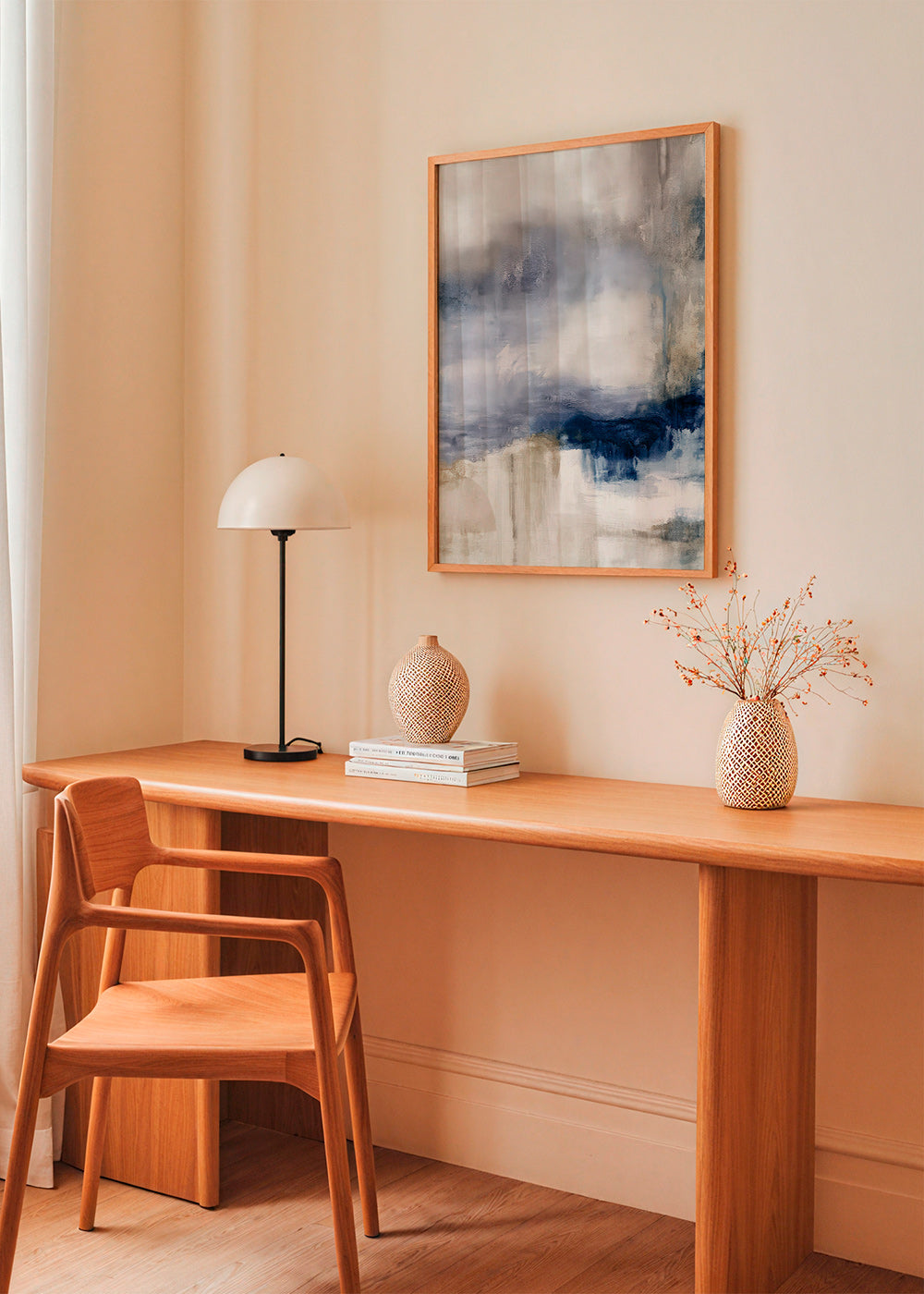 Opera astratta blu e beige con texture soffice