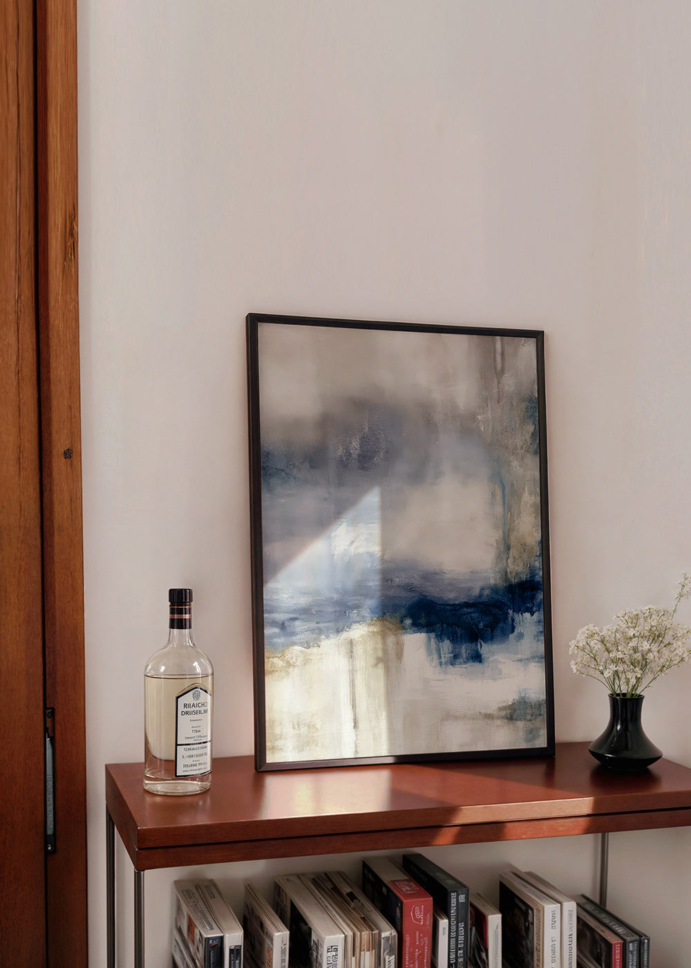 Opera astratta blu e beige con texture soffice