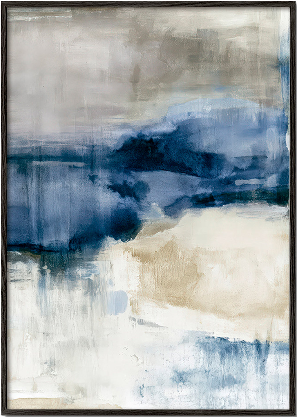 Quadro astratto con nebbia invernale e accenti blu