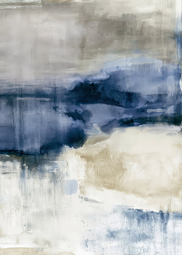 Quadro astratto con nebbia invernale e accenti blu