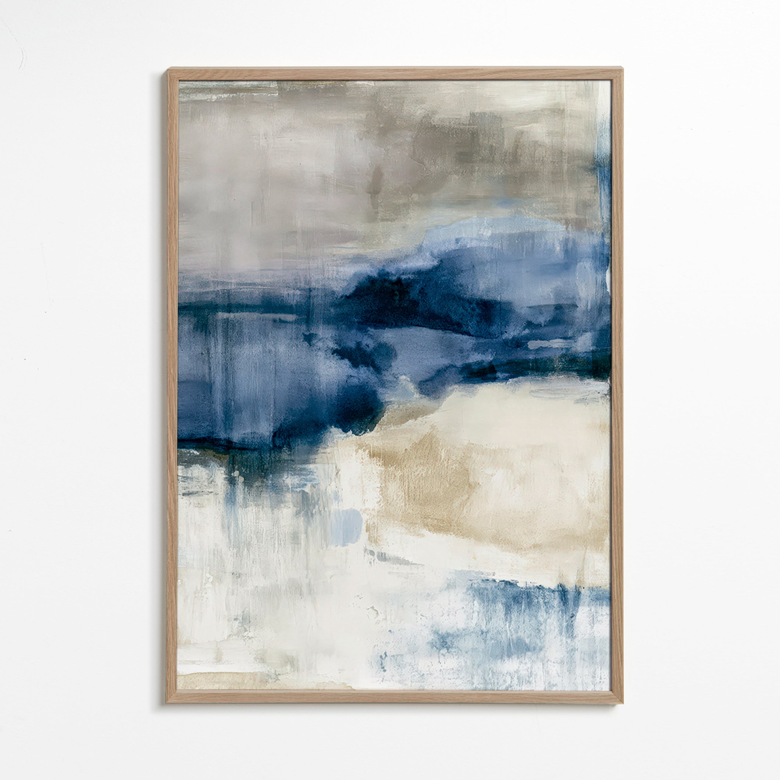 Quadro astratto con nebbia invernale e accenti blu