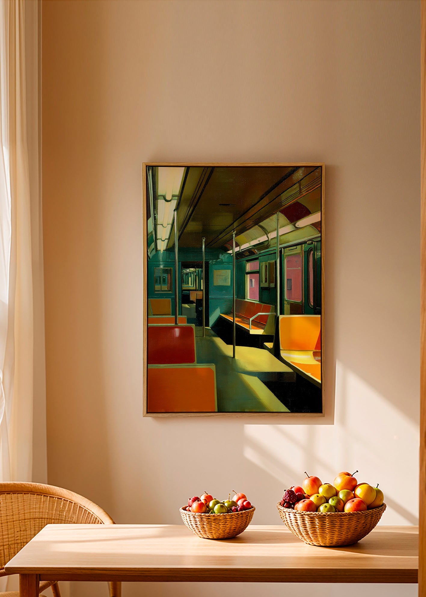 Poster di viaggio: vagone della metropolitana vuoto e illuminato